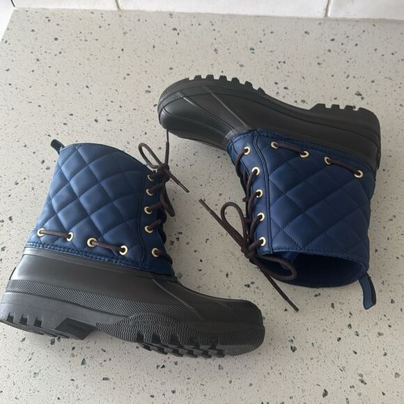SPERRY Women’s Size 7 Waterproof Rubber Quilted Blue and Brown Rain Duck Boots - Picture 5 of 10